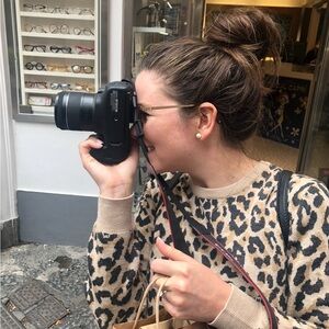 J. Crew Tan and Black Crew Neck Sweater